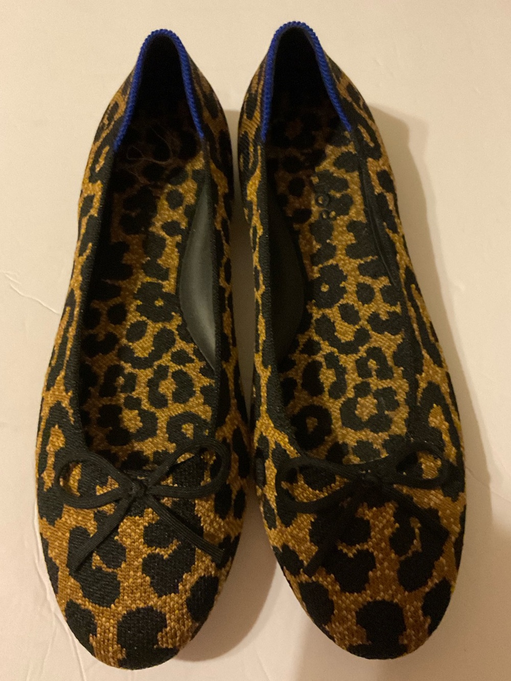Rothy’s The Bow Flat Leopard Print Ballet Flats Blue Trim Size 9
